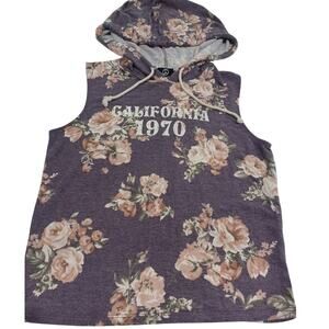 Hippie Rose Chic California 1970 Floral Cropped Hoodie Size Large